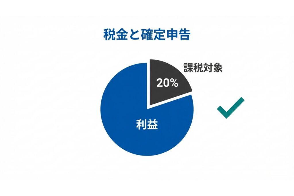 申告分離課税でFX利益(スワップ含む)に約20%課税されることを示す図解