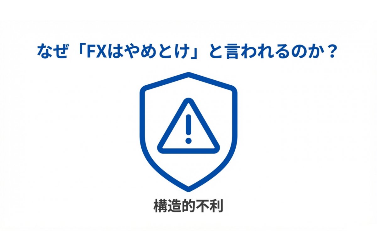「FXはやめとけ」とされる構造的不利を示す警告アイコンのイメージ