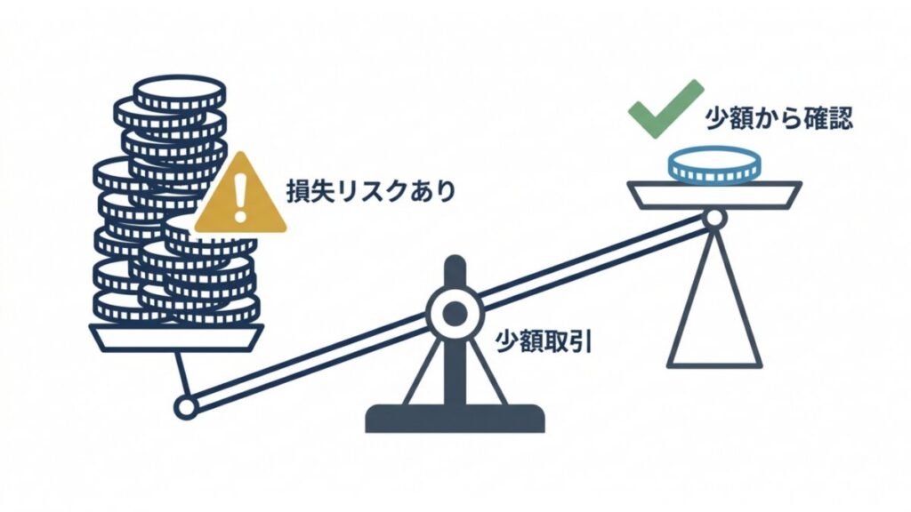 少額取引と損失リスクの関係を天秤で比較したFX口座選びの図解