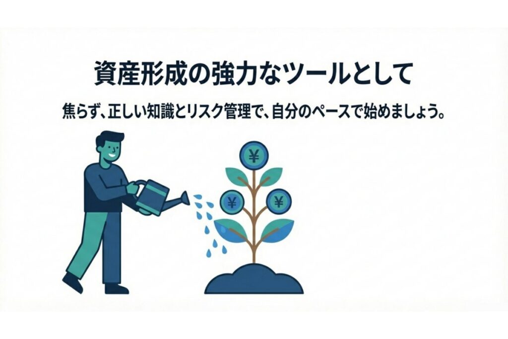 余裕資金とリスク管理で資産形成を目指すFXのイメージ図