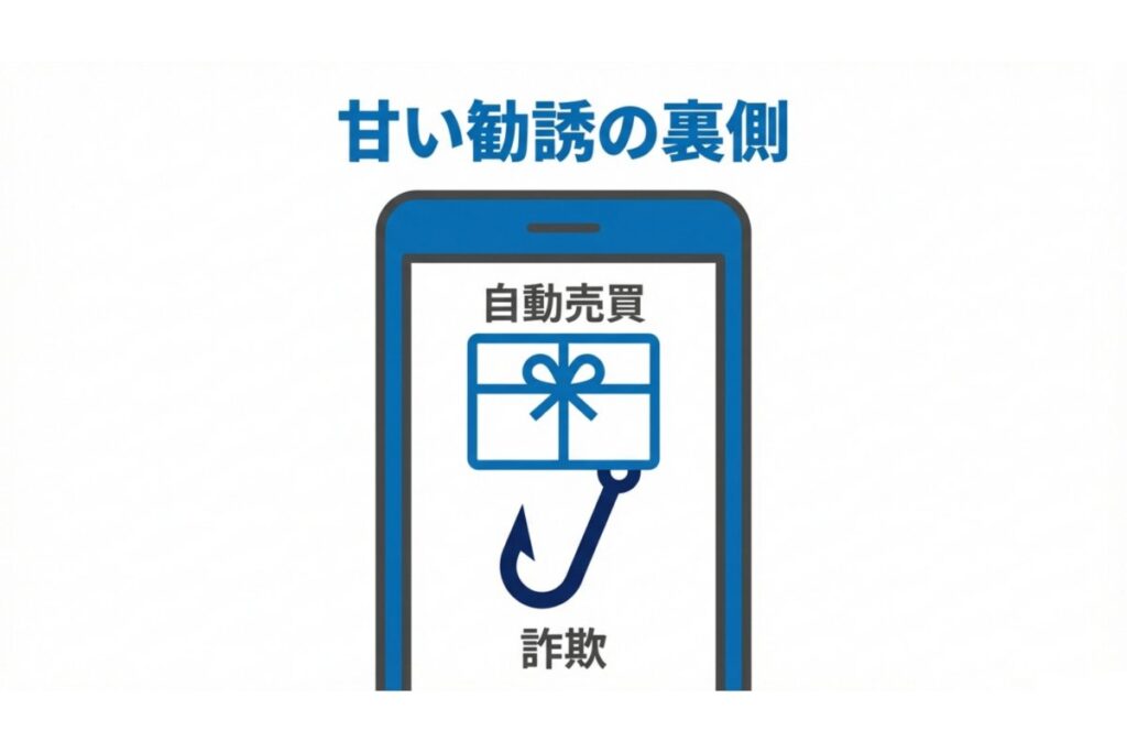 自動売買を装った詐欺的勧誘と出金トラブルを連想させるフィッシングの図解