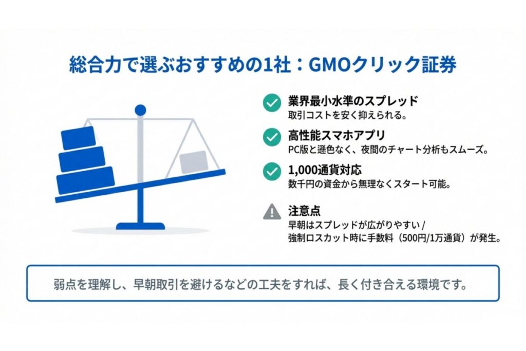 GMOクリック証券FXネオのスプレッドと1,000通貨対応を示す比較イメージ