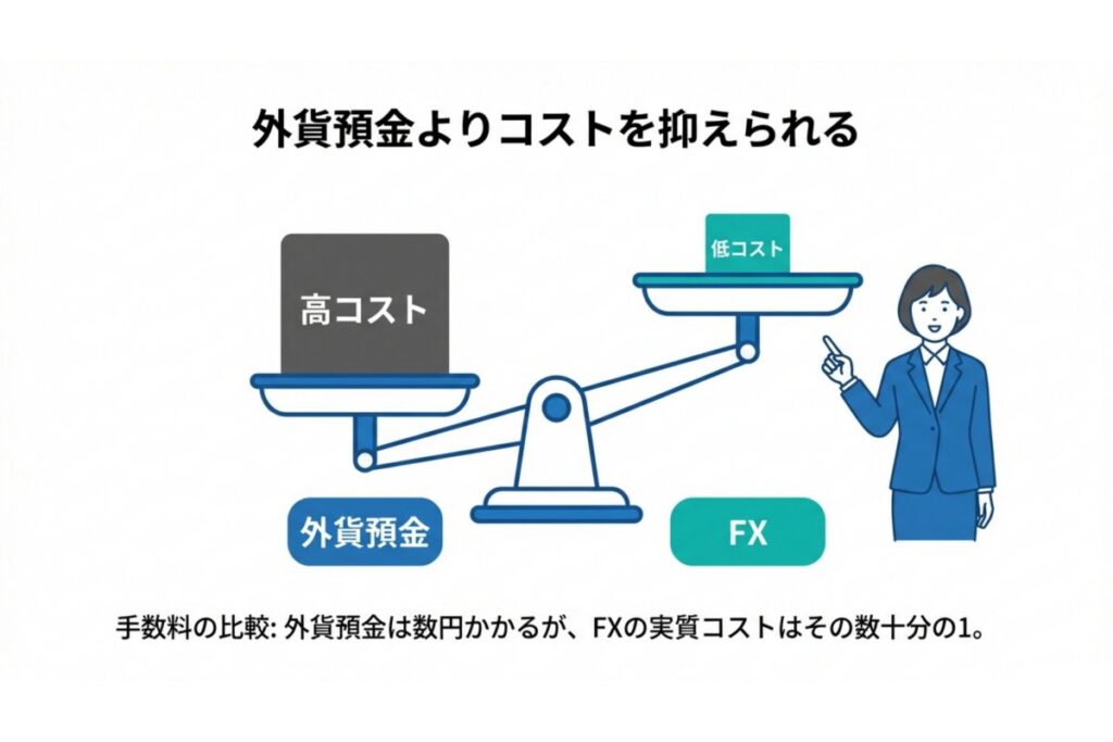 外貨預金の為替手数料とFXスプレッドのコスト差を示す比較図